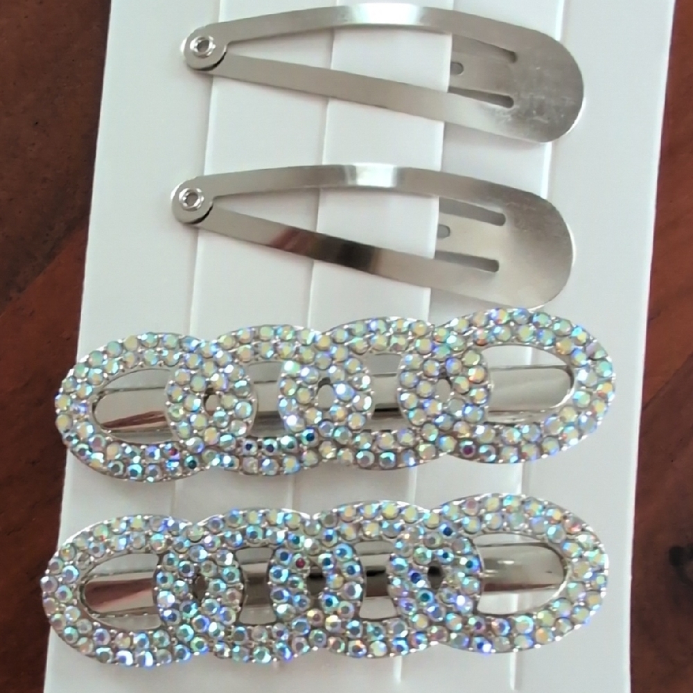 Silver Metallic Rhinestone Hair Clips